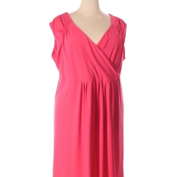 ROMAN’S PLUNGE RUCHED PLEATS PINK MIDI DRESS - Picture 1 of 4